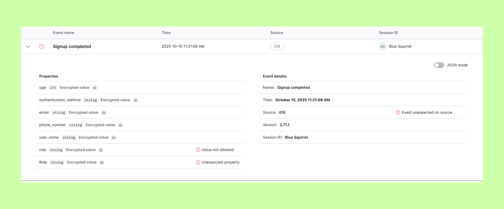 Inspector Debugger event details